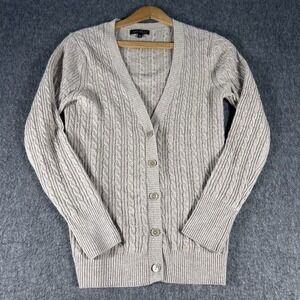 Express Cashmere Tan Cable Knit Cardigan‎ Sweater SZ L Y2K Preppy Soft Coquette